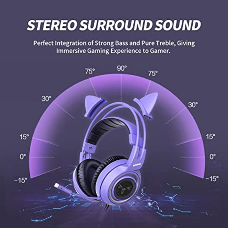 SOMIC G951S Purple Stereo Gaming Headset with Mic for PS4, PS5, Xbox One, PC, Phone, Detachable Cat Ear 3.5MM Noise Reduction Headphones Computer Gami