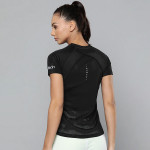 Women Black Slim Fit Training or Gym T-shirt