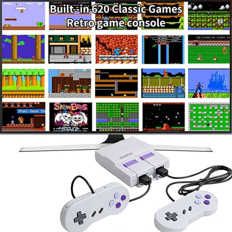 620 Retro Game Console,Classic Mini Game System with Preloaded Video Games and 2 Classic Controllers,AV Output Plug&Play Console for Kids and Adults
