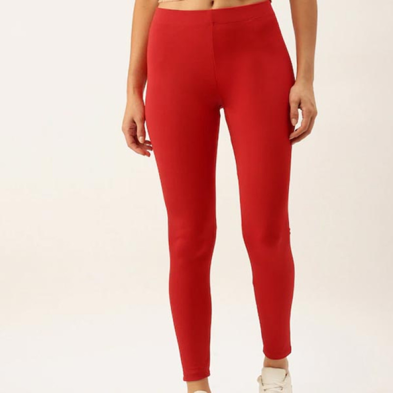 Women Red Solid Leggings