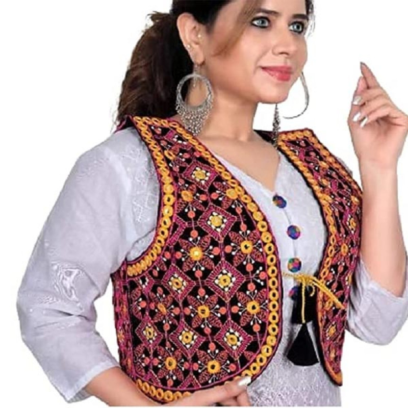 Buy Half Sleeveless Ethnic Cotton Jacket for Women Waist Coat Stylish  Handmade Navratri Traditional Rajasthani Embroidered Mirror Work Gujrati  Kutchi Koti for Girls - Bust Size 34-38 Inches at Amazon.in