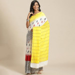 Yellow & White Pure Cotton Saree