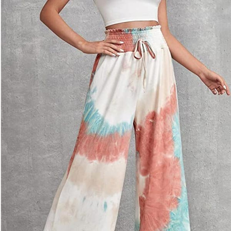 GRECIILOOKS Women's Tie-dye Loose Fit Flared Wide Leg Palazzo Pants | Women's Cotton Rayon Regular Fit Palazzo Pants